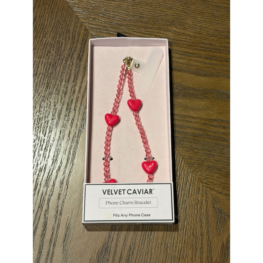 Velvet Caviar Phone Charm Bracelet Pink Beaded Red Hearts Universal Fit NIB